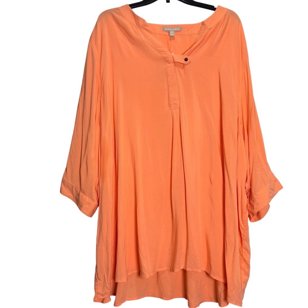 Woman Within Tunic Blouse Womens 3X Orange 3/4 Sleeve Rayon Split Neck Henley